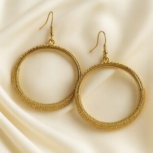 Elegant Gold Fishhook Hoop Earrings | Braided Mesh Textured Fashion Jewelry